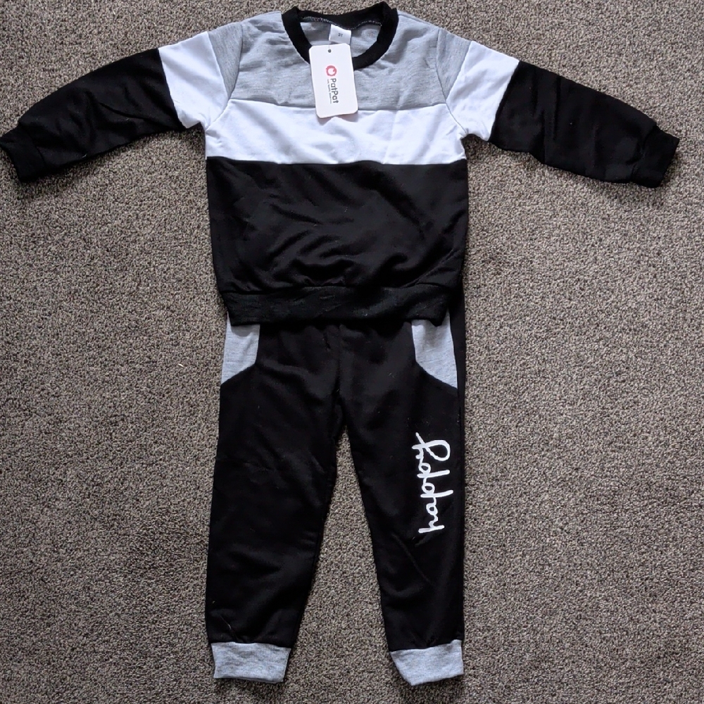PatPat Black, Gray & White Colorblock Kids Sweatshirt Set